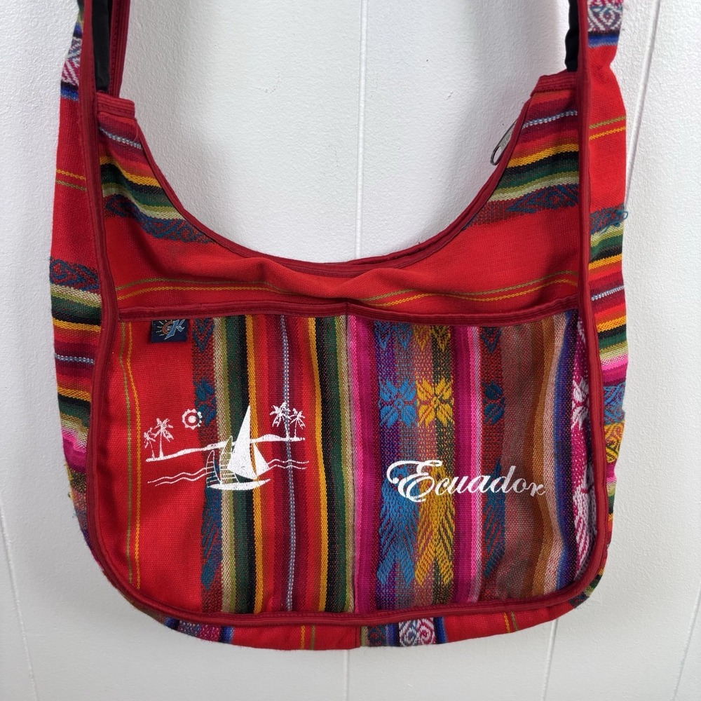 Ecuadorian Colorful Woven Pattern Long Shoulder Bag Zippered Boho Travel‎